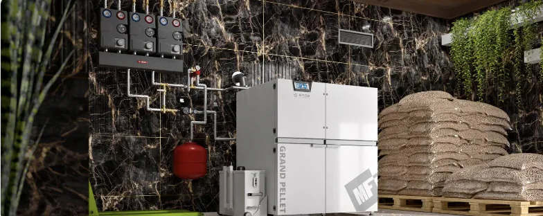 AT-Meter pellet boiler installation with pellet stock