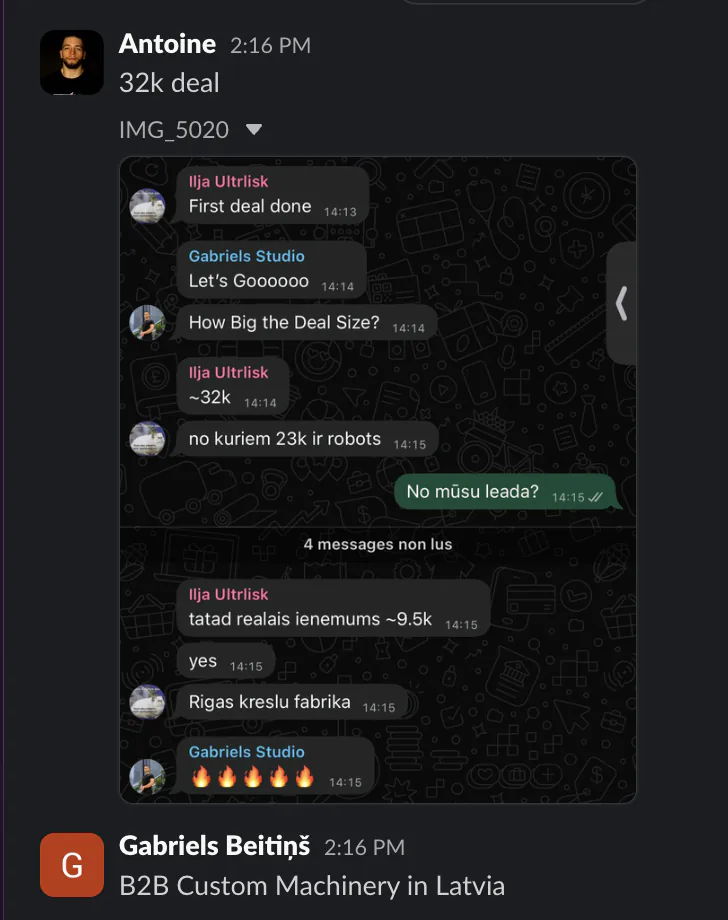 Team chat: 32k deal closed for B2B machinery