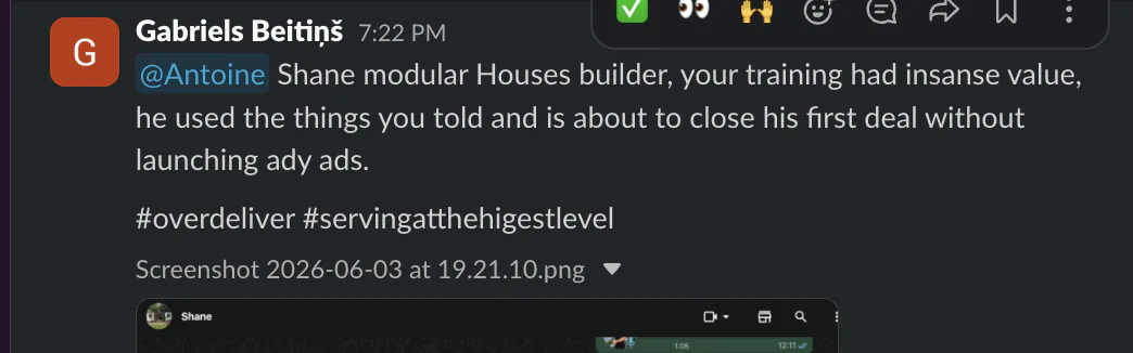 Slack: Shane closing his first deal from the training
